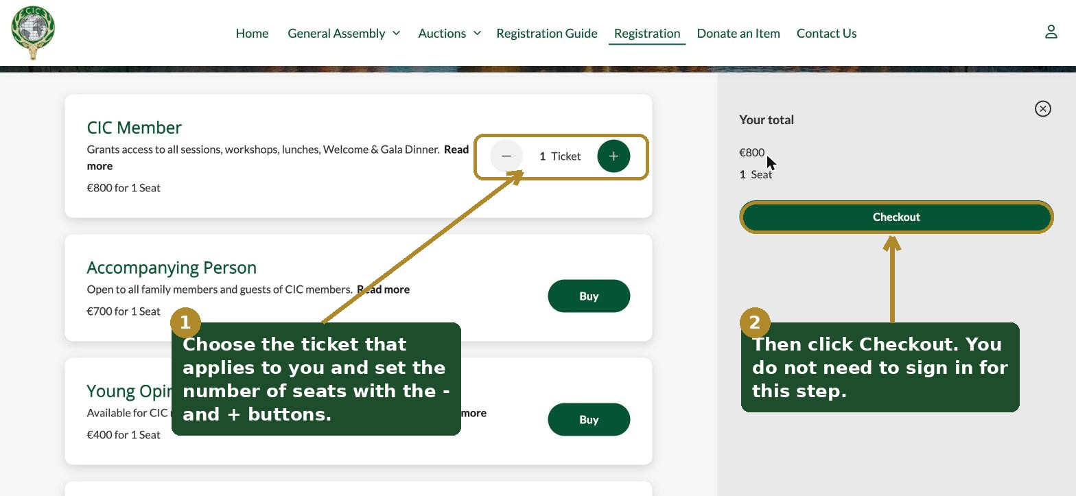 Step 1: choose your ticket and click Checkout